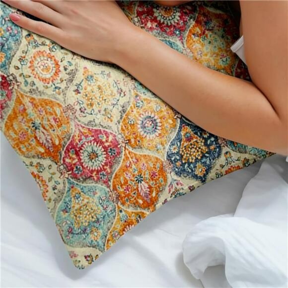 Boho Throw Pillow Covers 18x18 Set of 2 Cream Soft Decorative Square Sofa Cushio - Picture 6 of 7